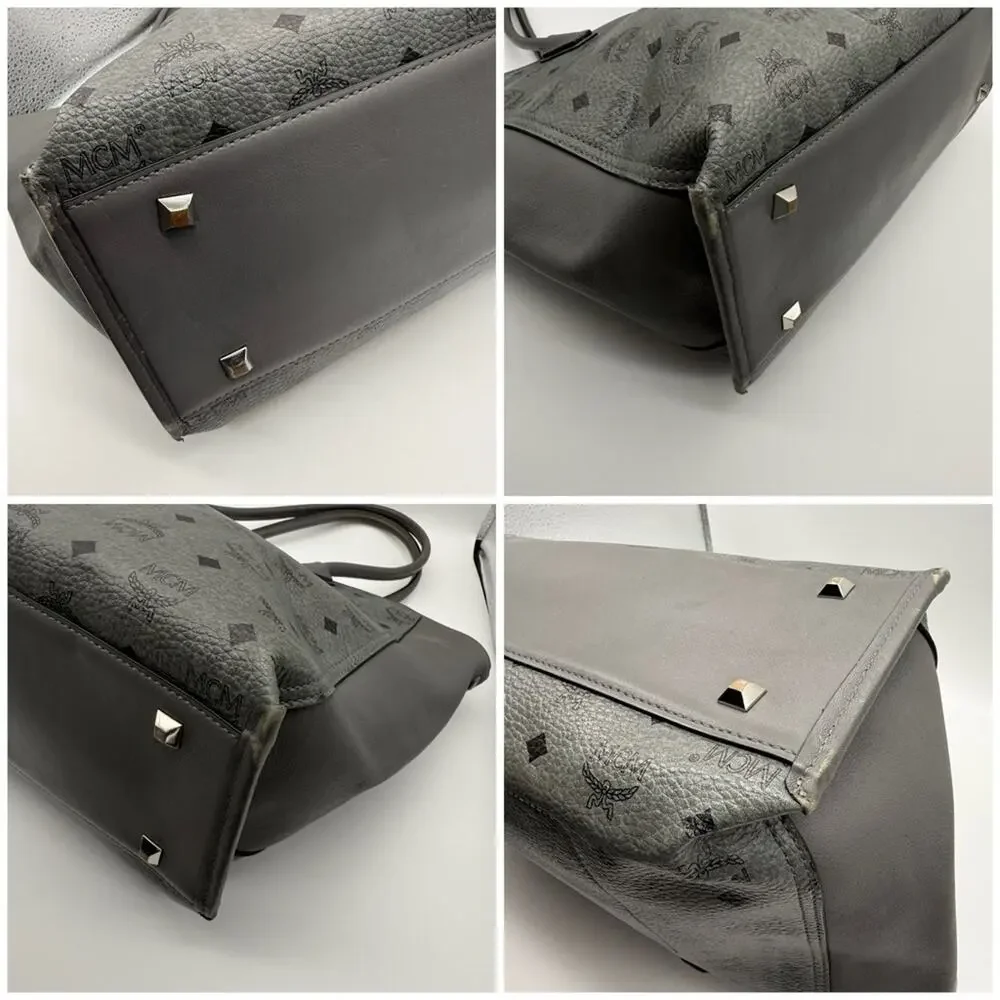 MCM Monogram Visetos Top Zip Shopper Tote Grey - Picture 7 of 16